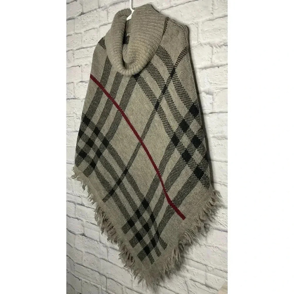 Elisabetta plaid wool alpaca blend cowl neck poncho sweater Italy L. - Picture 2 of 8